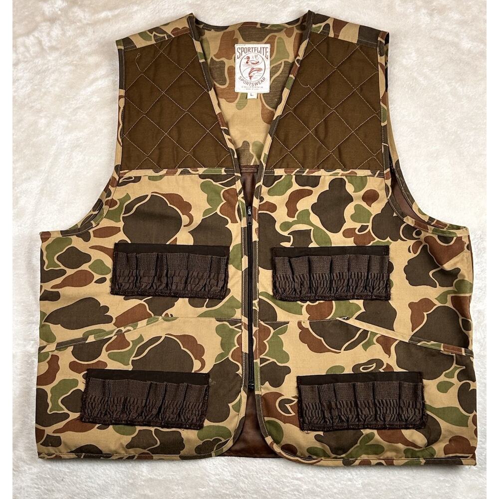 Vintage Sportflite Hunting Vest Mens Sz L Camo Outdoor Fishing Made USA 80s
